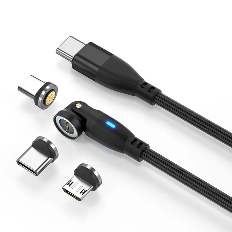 Кабель магнитный для быстрой зарядки E9 1м 3-в-1 с поддержкой iP / Micro / Type-C, 540-градусным вращением и мощностью зарядки 60Вт - Черный