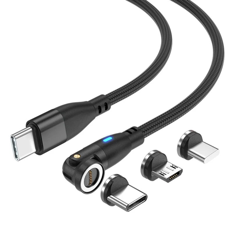 Кабель магнитный для быстрой зарядки E9 1м 3-в-1 с поддержкой iP / Micro / Type-C, 540-градусным вращением и мощностью зарядки 60Вт - Черный