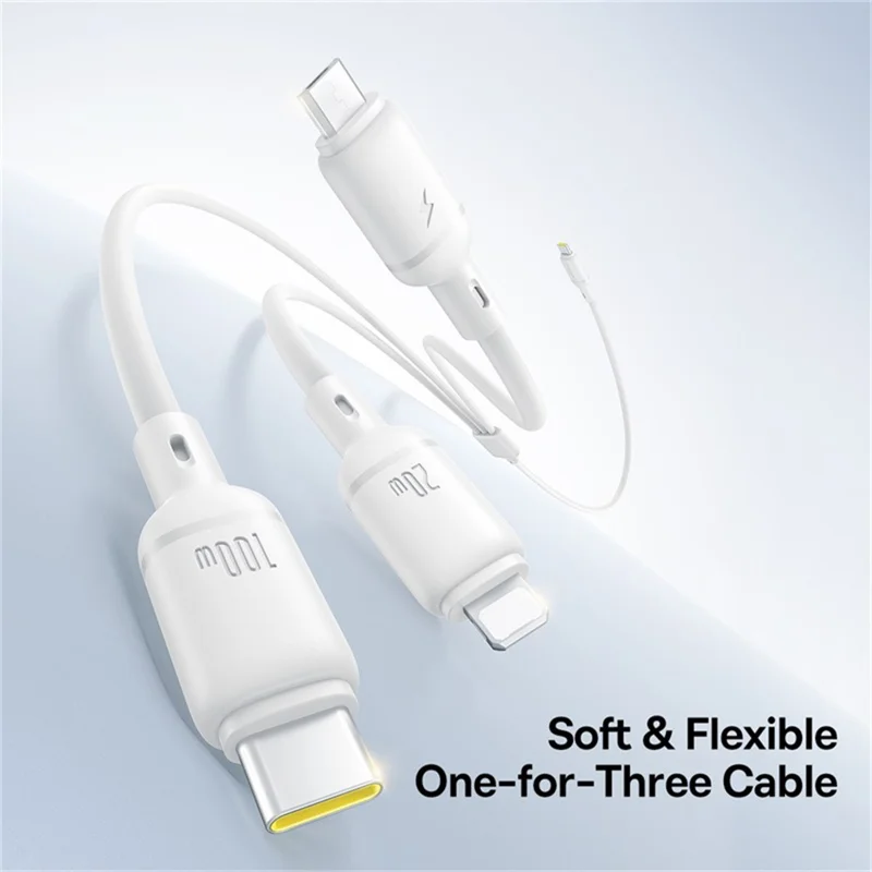 BASEUS Silky 1,5-метровый кабель для быстрой зарядки на 100 Вт с одним разъемом USB-C и тремя разъемами (Micro, iP, Type-C) - Белый