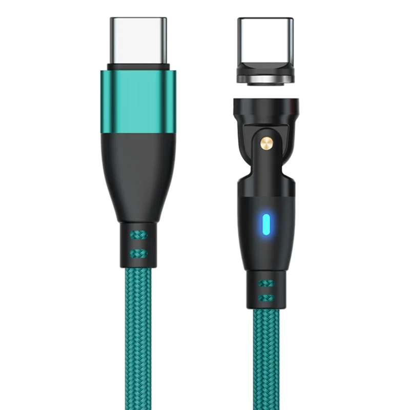 E9 1m USB-C 60W 9-Pin Magnetic Charging Cable 540° Rotation Nylon Braided Data Cable - Green