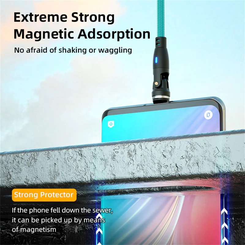 E9 1m USB-C 60W 9-Pin Magnetic Charging Cable 540° Rotation Nylon Braided Data Cable - Green