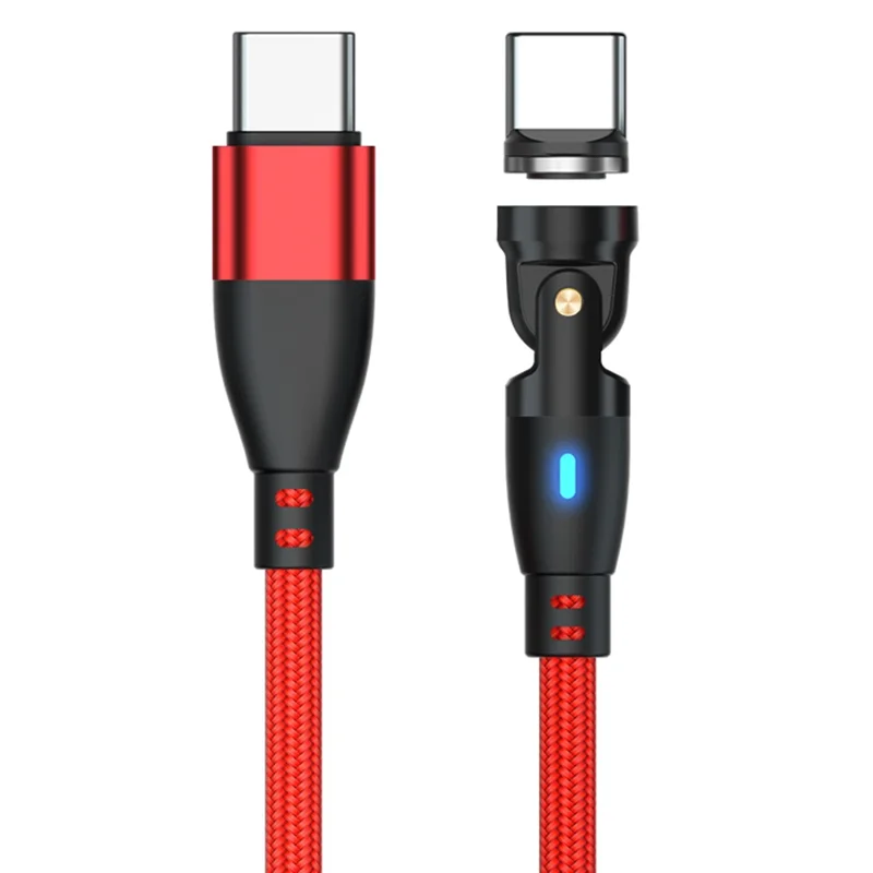 E9 2m USB-C to USB-C 60W 9-Pin Magnetic Charging Cable 540-Degree Rotation Nylon Braided Data Cable - Red