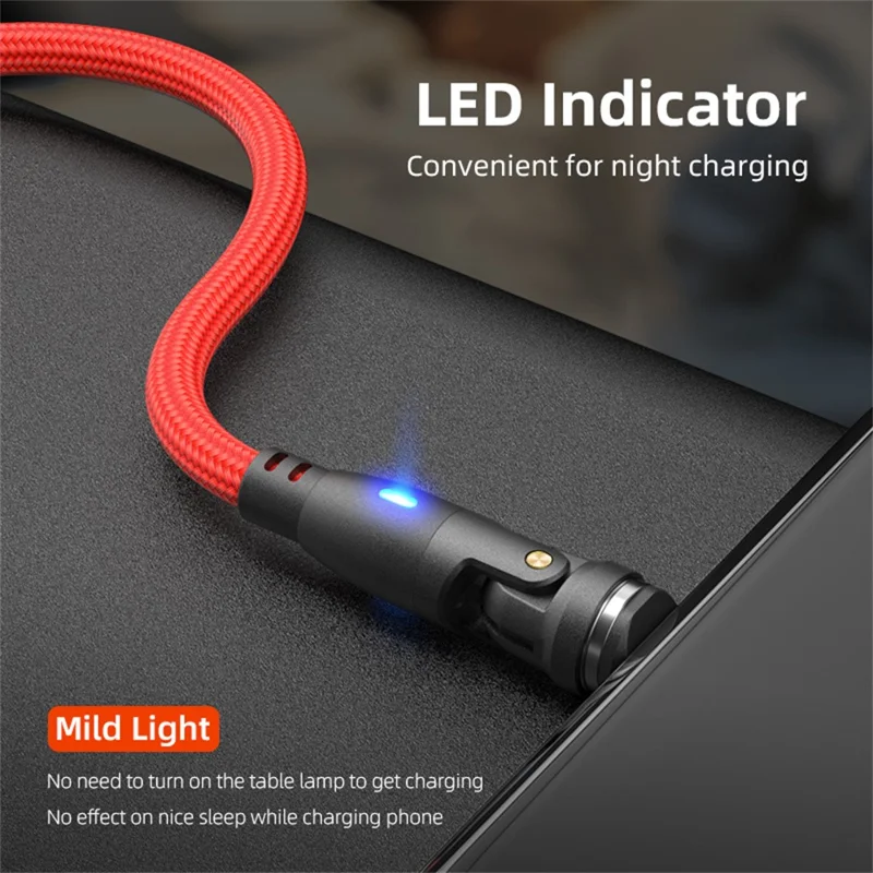 E9 2m USB-C to USB-C 60W 9-Pin Magnetic Charging Cable 540-Degree Rotation Nylon Braided Data Cable - Red