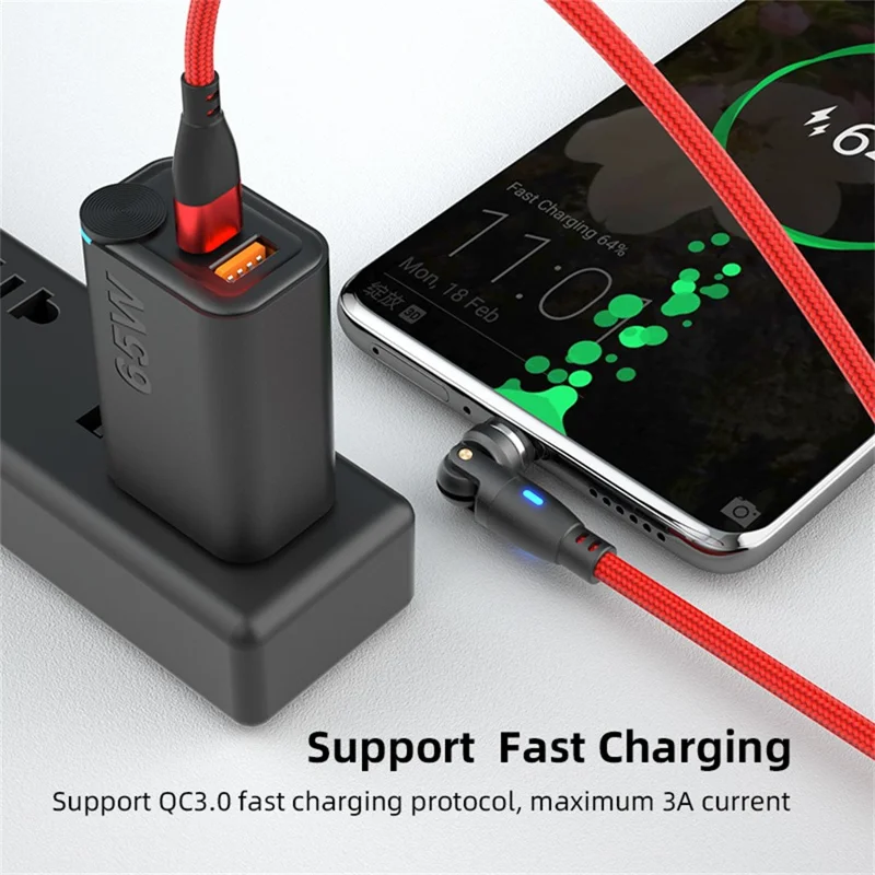 E9 2m USB-C to USB-C 60W 9-Pin Magnetic Charging Cable 540-Degree Rotation Nylon Braided Data Cable - Red