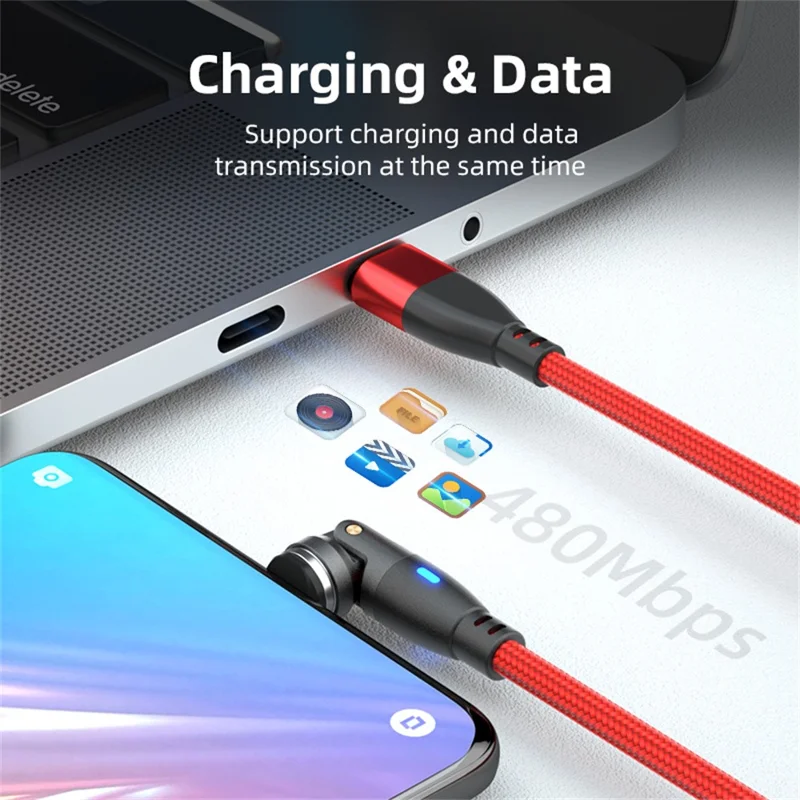 E9 2m USB-C to USB-C 60W 9-Pin Magnetic Charging Cable 540-Degree Rotation Nylon Braided Data Cable - Red