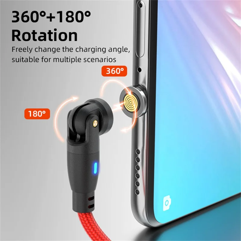 E9 2m USB-C to USB-C 60W 9-Pin Magnetic Charging Cable 540-Degree Rotation Nylon Braided Data Cable - Red