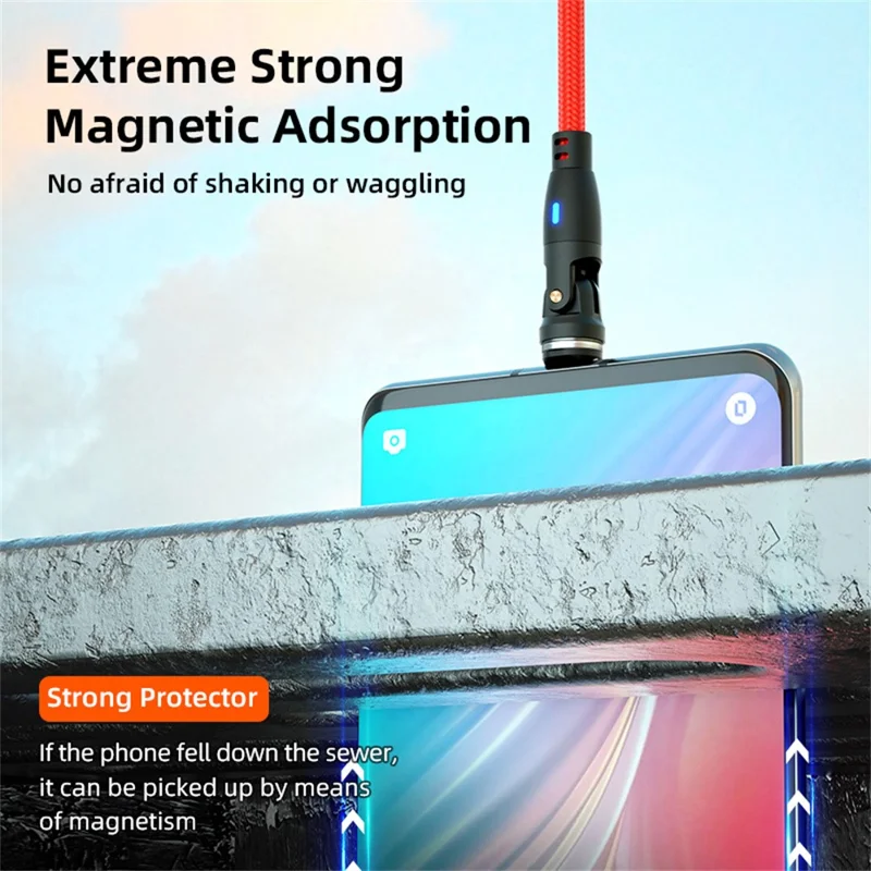 E9 2m USB-C to USB-C 60W 9-Pin Magnetic Charging Cable 540-Degree Rotation Nylon Braided Data Cable - Red