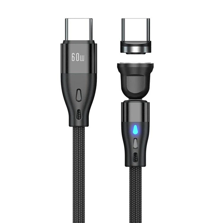 E7 2m USB-C to USB-C 60W 7-Pin Magnetic Charging Cable 540-Degree Rotation Nylon Braided Data Cable - Black