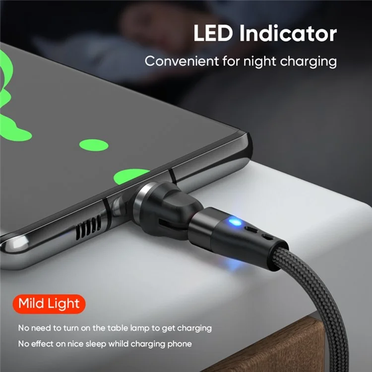 E7 2m USB-C to USB-C 60W 7-Pin Magnetic Charging Cable 540-Degree Rotation Nylon Braided Data Cable - Black