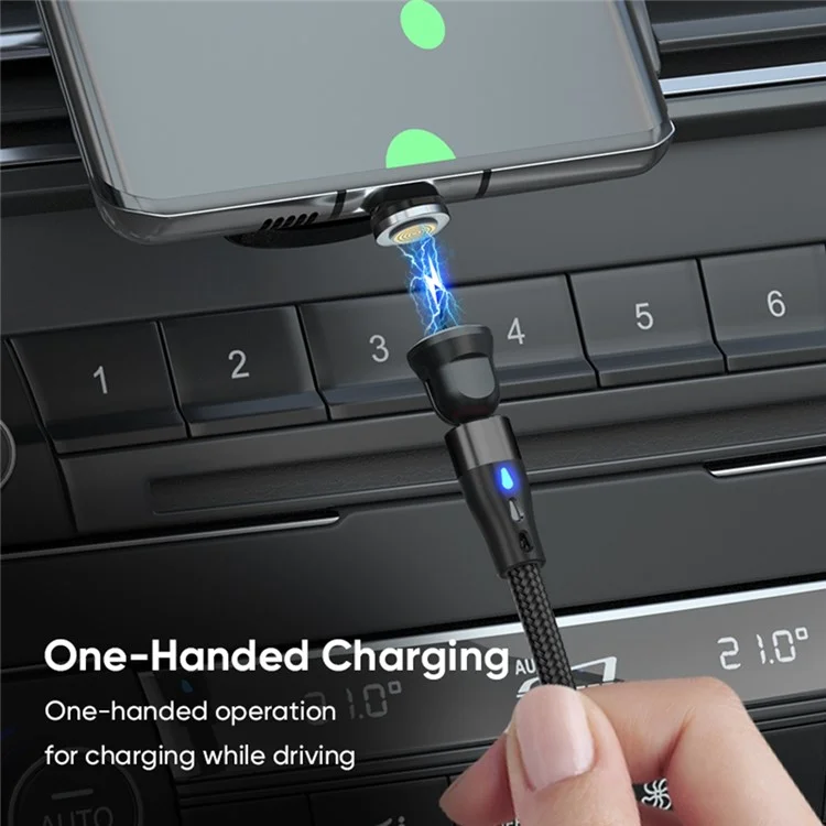 E7 2m USB-C to USB-C 60W 7-Pin Magnetic Charging Cable 540-Degree Rotation Nylon Braided Data Cable - Black