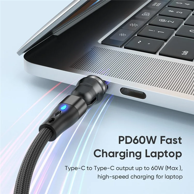 E7 2m USB-C to USB-C 60W 7-Pin Magnetic Charging Cable 540-Degree Rotation Nylon Braided Data Cable - Black