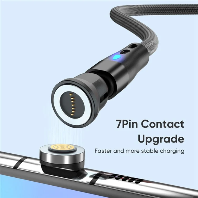 E7 2m USB-C to USB-C 60W 7-Pin Magnetic Charging Cable 540-Degree Rotation Nylon Braided Data Cable - Black