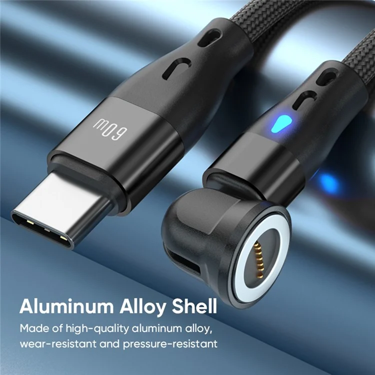 E7 2m USB-C to USB-C 60W 7-Pin Magnetic Charging Cable 540-Degree Rotation Nylon Braided Data Cable - Black