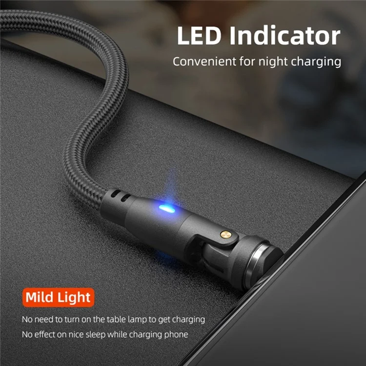 E9 1m USB-C to 8-Pin Charging Cable 9-Pin Magnetic 540-Degree Rotation Nylon Braided Data Cable - Black