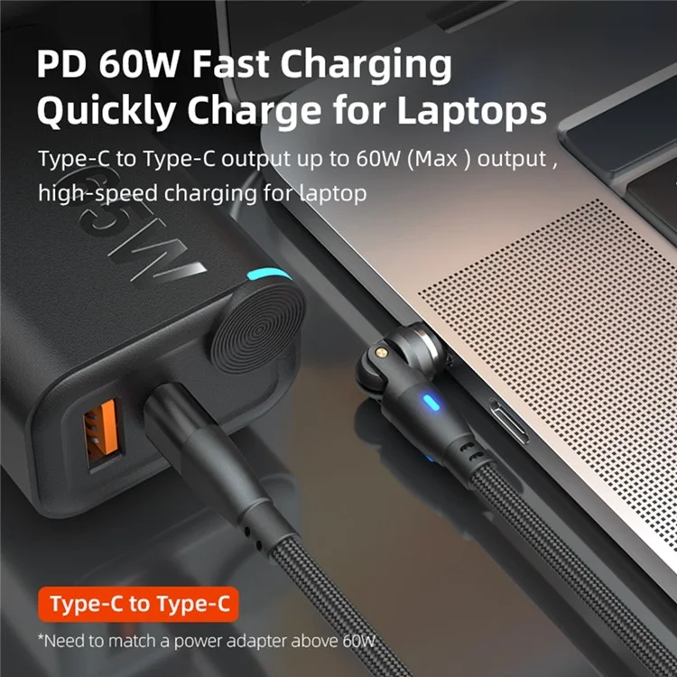 E9 1m USB-C to 8-Pin Charging Cable 9-Pin Magnetic 540-Degree Rotation Nylon Braided Data Cable - Black