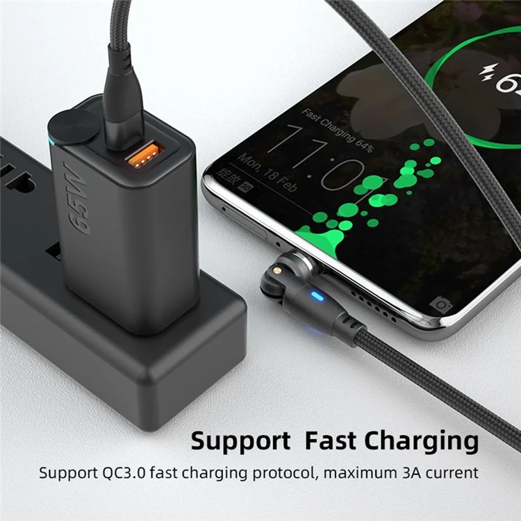 E9 1m USB-C to 8-Pin Charging Cable 9-Pin Magnetic 540-Degree Rotation Nylon Braided Data Cable - Black