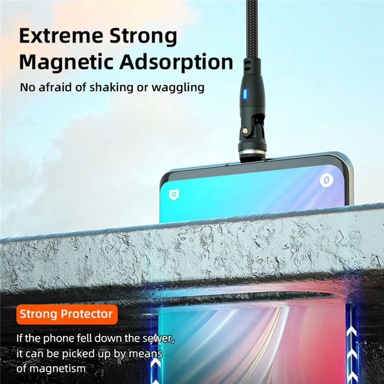 E9 1m USB-C to 8-Pin Charging Cable 9-Pin Magnetic 540-Degree Rotation Nylon Braided Data Cable - Black
