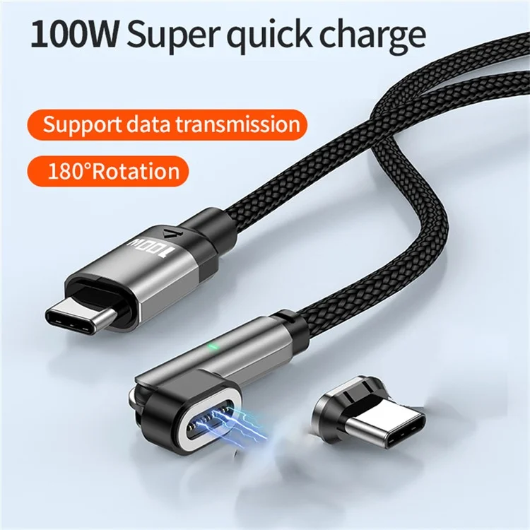 Тип-C 180° вращающийся магнитный зарядный кабель PD100W USB C к USB C 2M нейлоновый плетеный кабель быстрой зарядки данных с индикатором LED