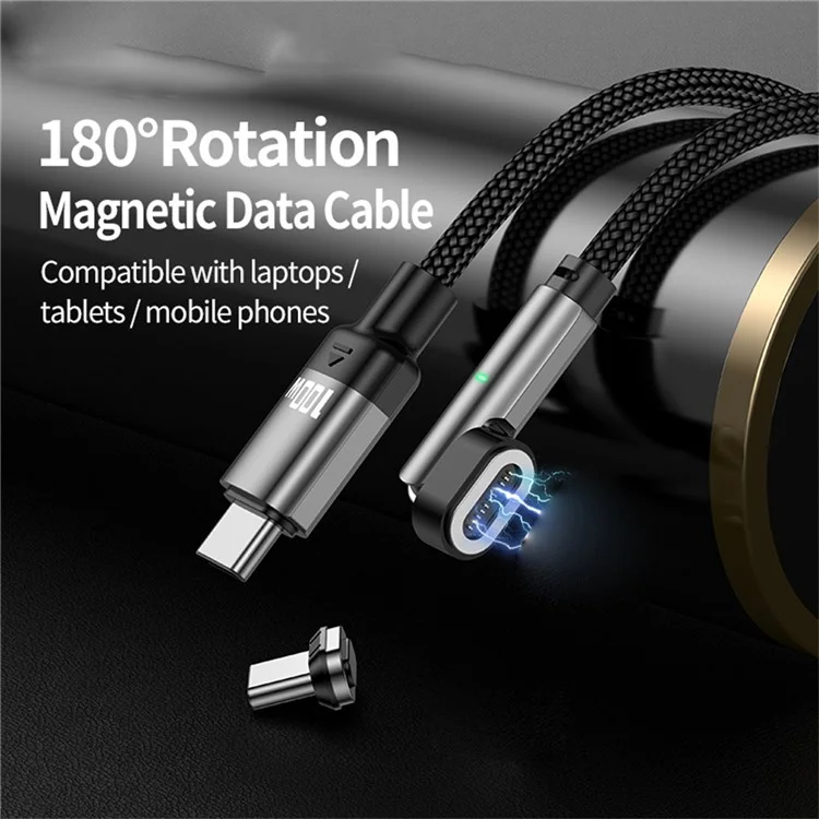 Тип-C 180° вращающийся магнитный зарядный кабель PD100W USB C к USB C 2M нейлоновый плетеный кабель быстрой зарядки данных с индикатором LED
