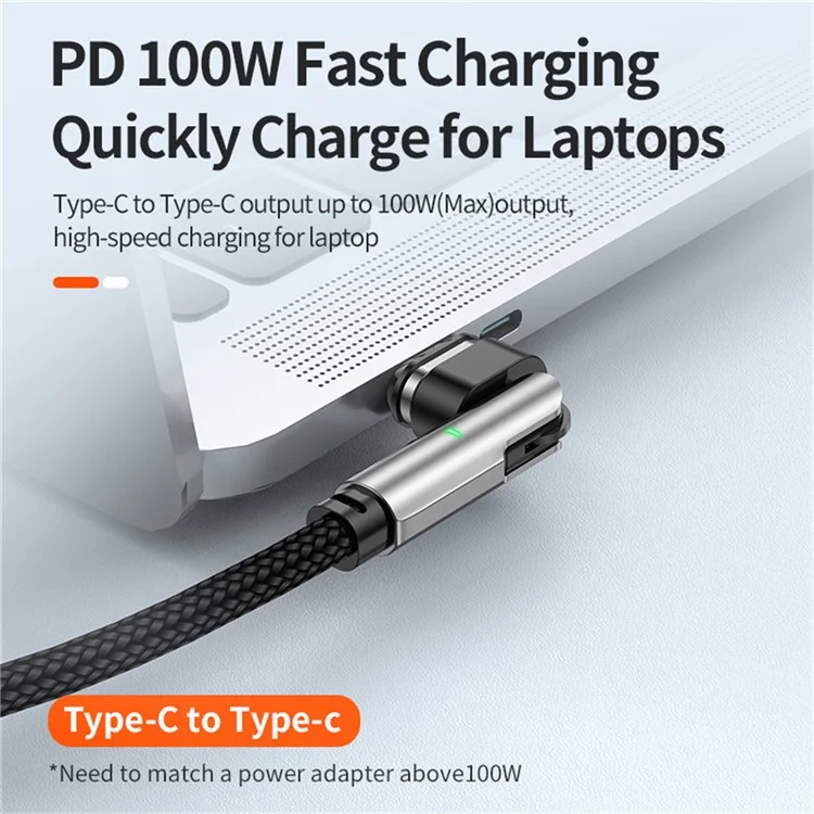 Тип-C 180° вращающийся магнитный зарядный кабель PD100W USB C к USB C 2M нейлоновый плетеный кабель быстрой зарядки данных с индикатором LED