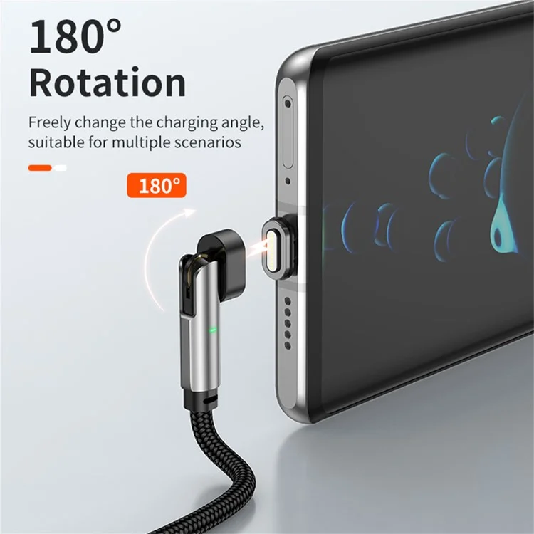 Тип-C 180° вращающийся магнитный зарядный кабель PD100W USB C к USB C 2M нейлоновый плетеный кабель быстрой зарядки данных с индикатором LED