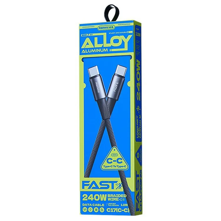 Câble de charge rapide REMAX C17 240W 1,2 M en alliage d'aluminium tressé de type C à type C