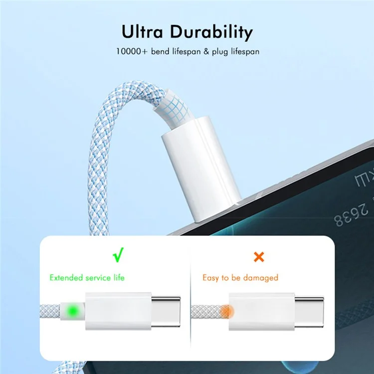 ENKAY Cable de carga y datos trenzado USB a Ip / Type-C / Micro USB de 60 W y 2 m - Azul