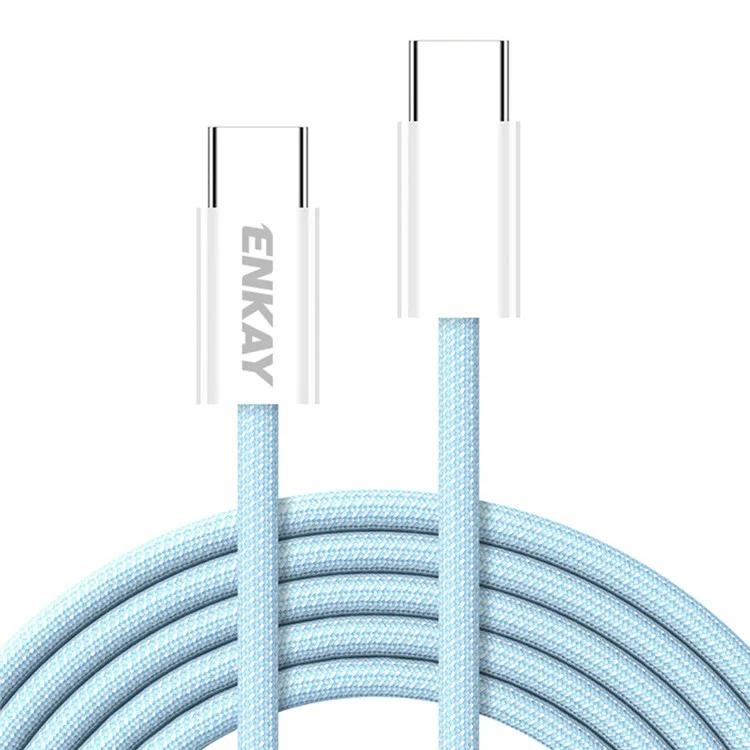 ENKAY 1m 60W Type-C to Type-C Fast Charging Cable Braided Phone Data Cord - Blue