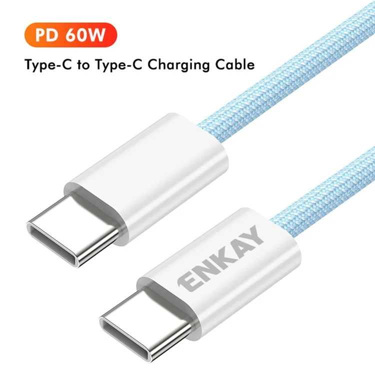 ENKAY 2m 60W Type-C to Type-C Fast Charging Cable Braided Phone Data Cord - Blue