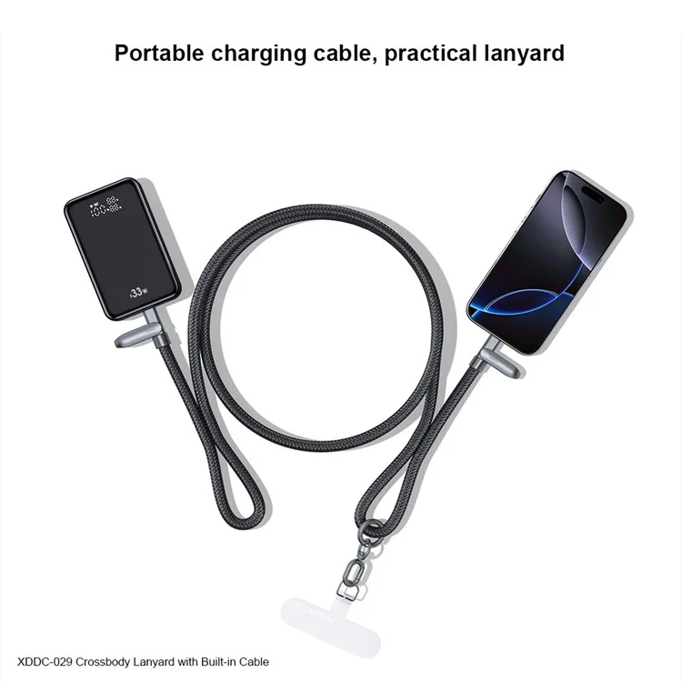 XUNDD XDDC-029 1.2m Crossbody Phone Lanyard 240W Charging Cable Type-C to Type-C Braided Cord - White