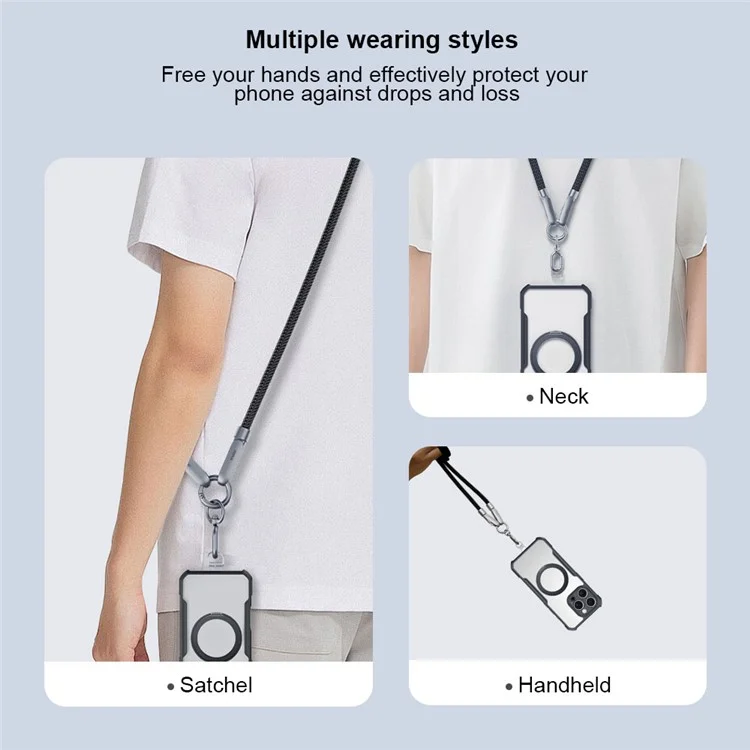 XUNDD XDDC-029 1.2m Crossbody Phone Lanyard 240W Charging Cable Type-C to Type-C Braided Cord - White