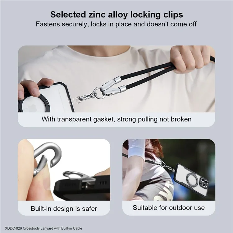 XUNDD XDDC-029 1.2m Crossbody Phone Lanyard 240W Charging Cable Type-C to Type-C Braided Cord - White