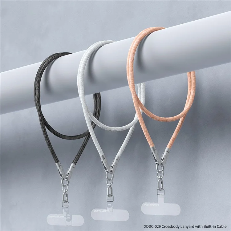 XUNDD XDDC-029 1.2m Crossbody Phone Lanyard 240W Charging Cable Type-C to Type-C Braided Cord - White