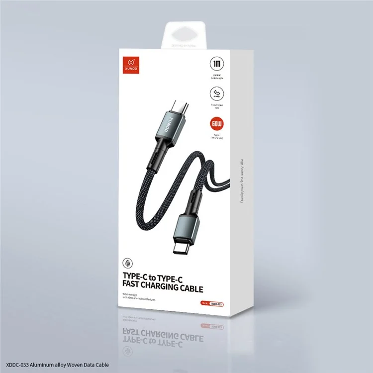 XUNDD XDDC-033 1m Aluminum Alloy Braided USB-C to USB-C Data Cable Phone Fast Charging Wire