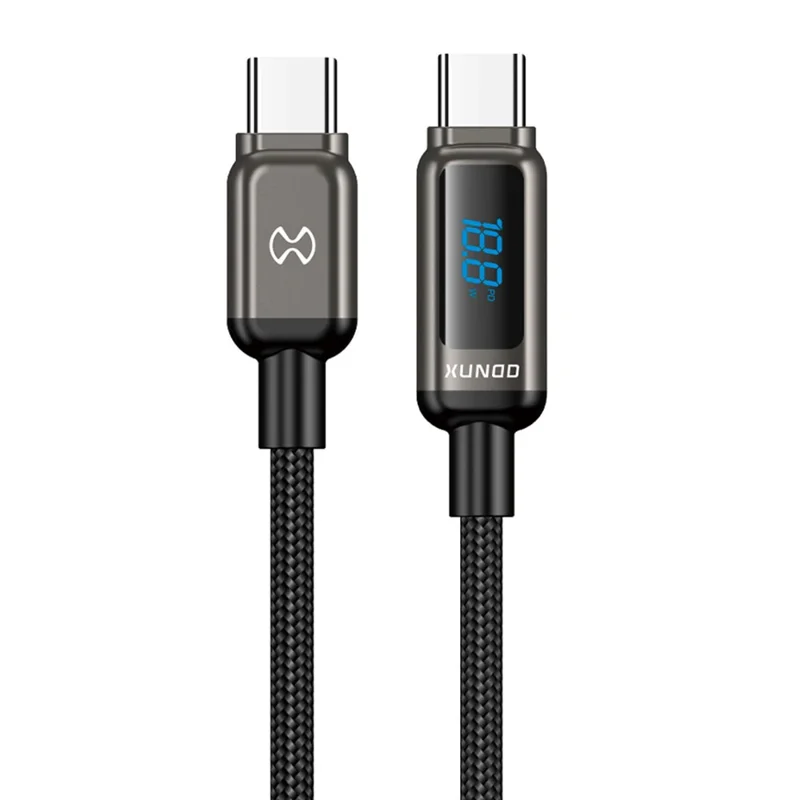 XUNDD XDDC-035 1m USB-C to USB-C Cable 60W Fast Charging Zinc Alloy Digital Display Braided Data Cord