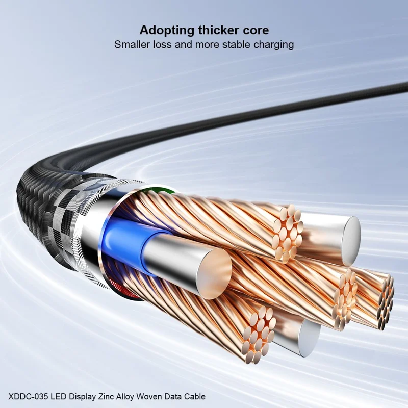 XUNDD XDDC-035 1m USB-C to USB-C Cable 60W Fast Charging Zinc Alloy Digital Display Braided Data Cord