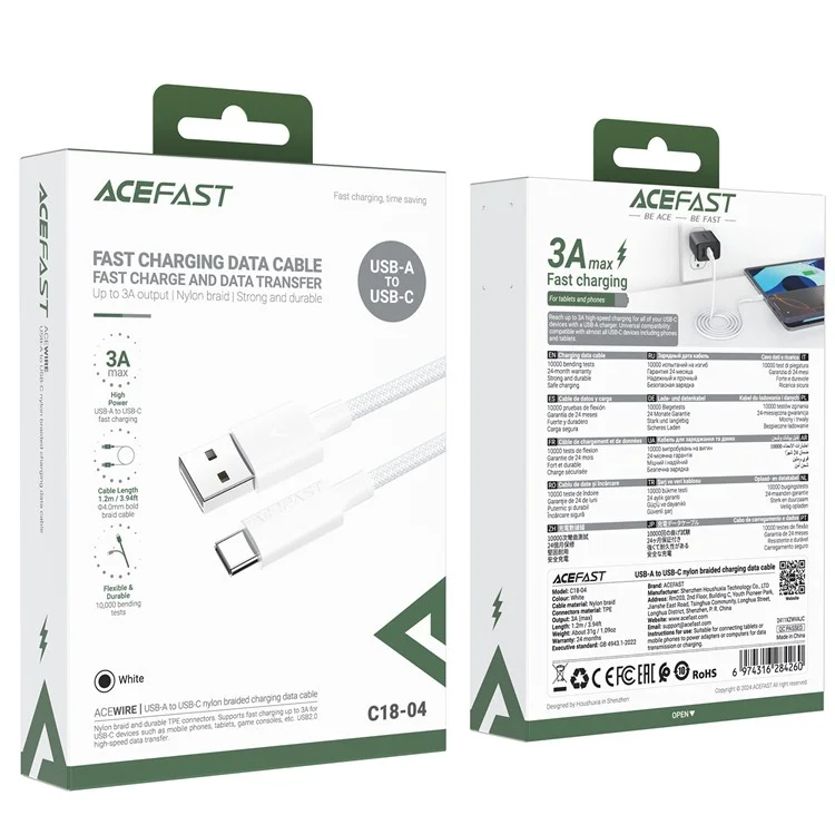 ACEFAST C18-04 1.2m USB-A to USB-C Charging Cord Braided Data Cable