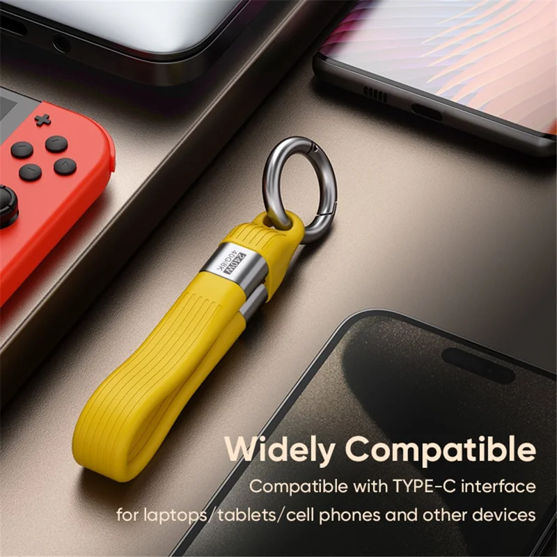 Type C to Type C  PD 240W Fast Charging 8K 60Hz Keychain Wire USB 4.0 Flexible Data Cable - Yellow