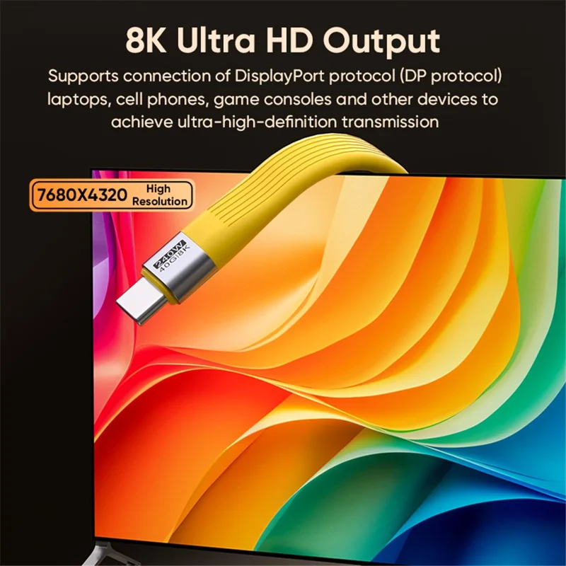 Type C to Type C  PD 240W Fast Charging 8K 60Hz Keychain Wire USB 4.0 Flexible Data Cable - Yellow