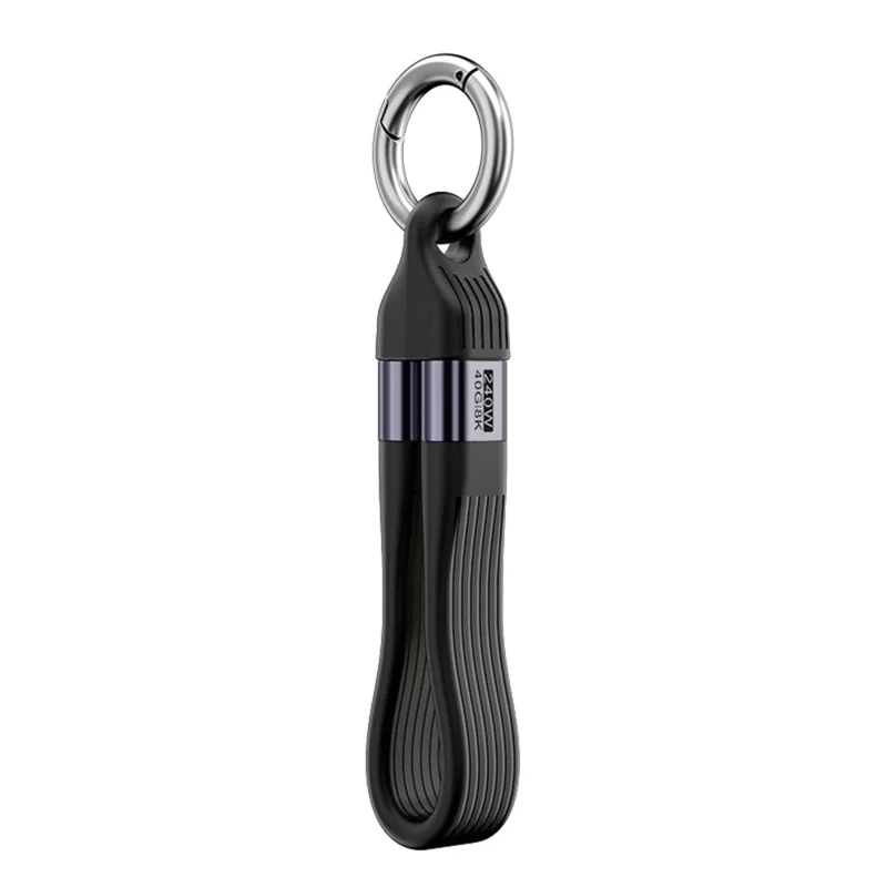 Type C to Type C  PD 240W Fast Charging 8K 60Hz Keychain Wire USB 4.0 Flexible Data Cable - Black
