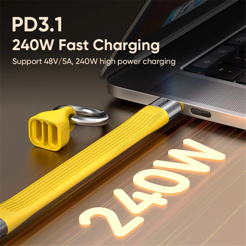 Type C to Type C  PD 240W Fast Charging 8K 60Hz Keychain Wire USB 4.0 Flexible Data Cable - Black