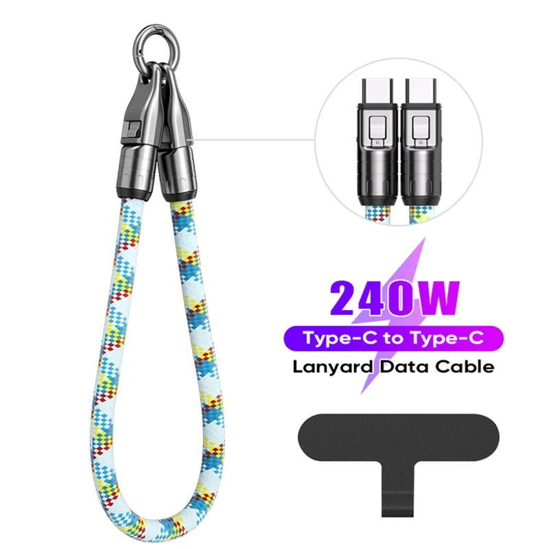 30cm Detachable Type C to Type C Data Cable Phone Lanyard PD 240W Fast Charging Wire - Blue