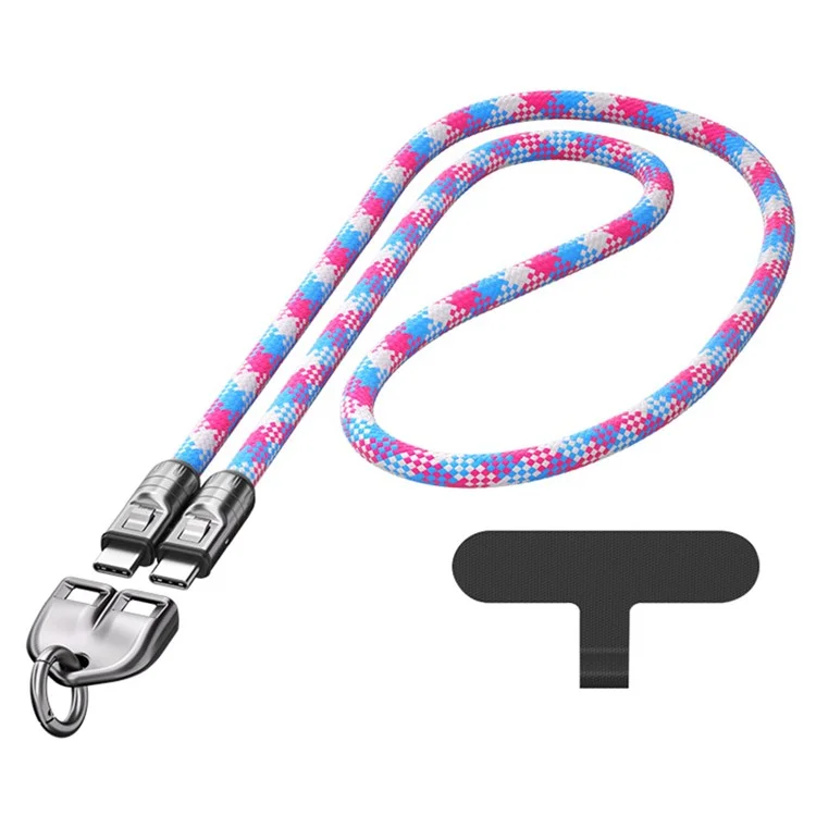 Type-C to Type-C 240W PD Super Fast Charging Cable Phone Lanyard 2 in 1 Data Cord 1.2m with Tether Tab - Blue