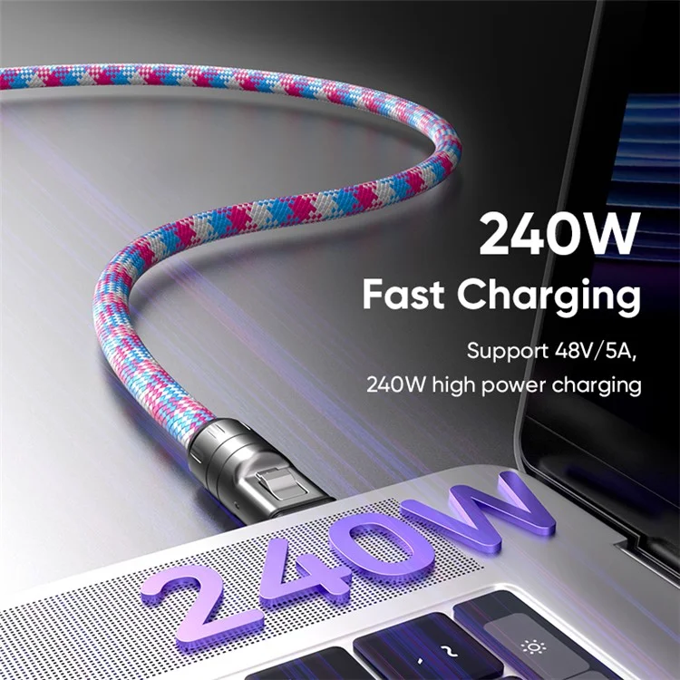 Type-C to Type-C 240W PD Super Fast Charging Cable Phone Lanyard 2 in 1 Data Cord 1.2m with Tether Tab - Blue