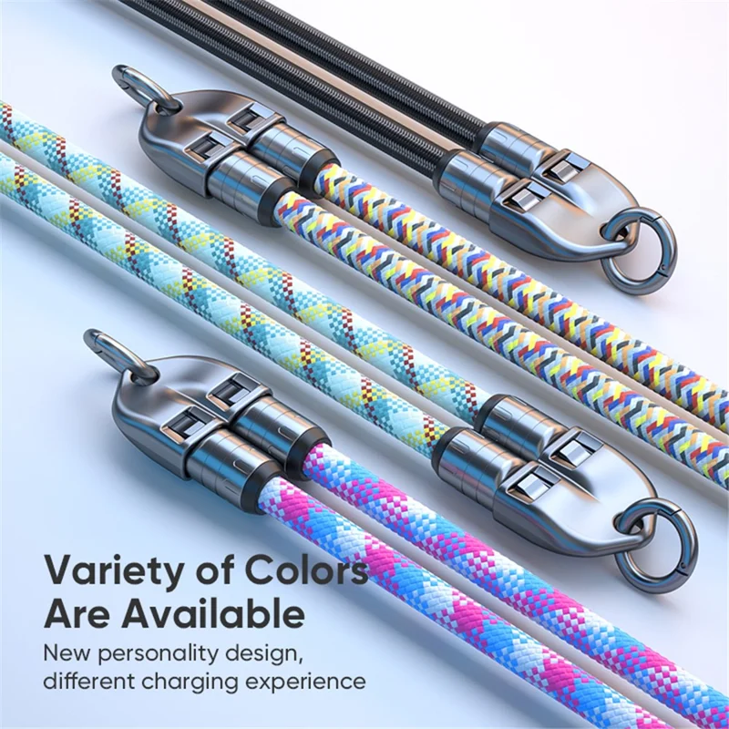 Type-C to Type-C 240W PD Super Fast Charging Cable Phone Lanyard 2 in 1 Data Cord 1.2m with Tether Tab Detachable Design - Black