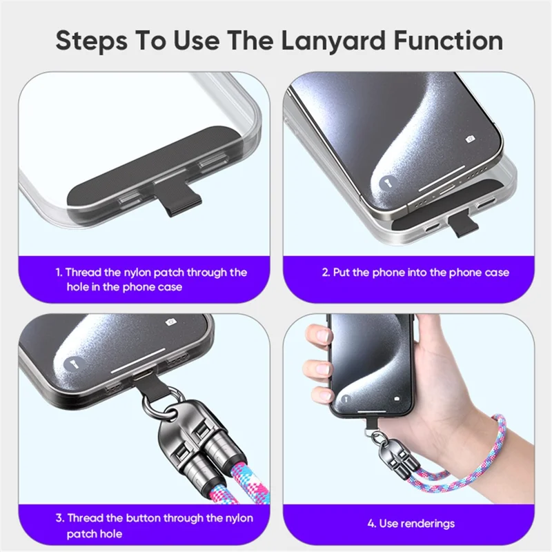 Type-C to Type-C 240W PD Super Fast Charging Cable Phone Lanyard 2 in 1 Data Cord 1.2m with Tether Tab Detachable Design - Black