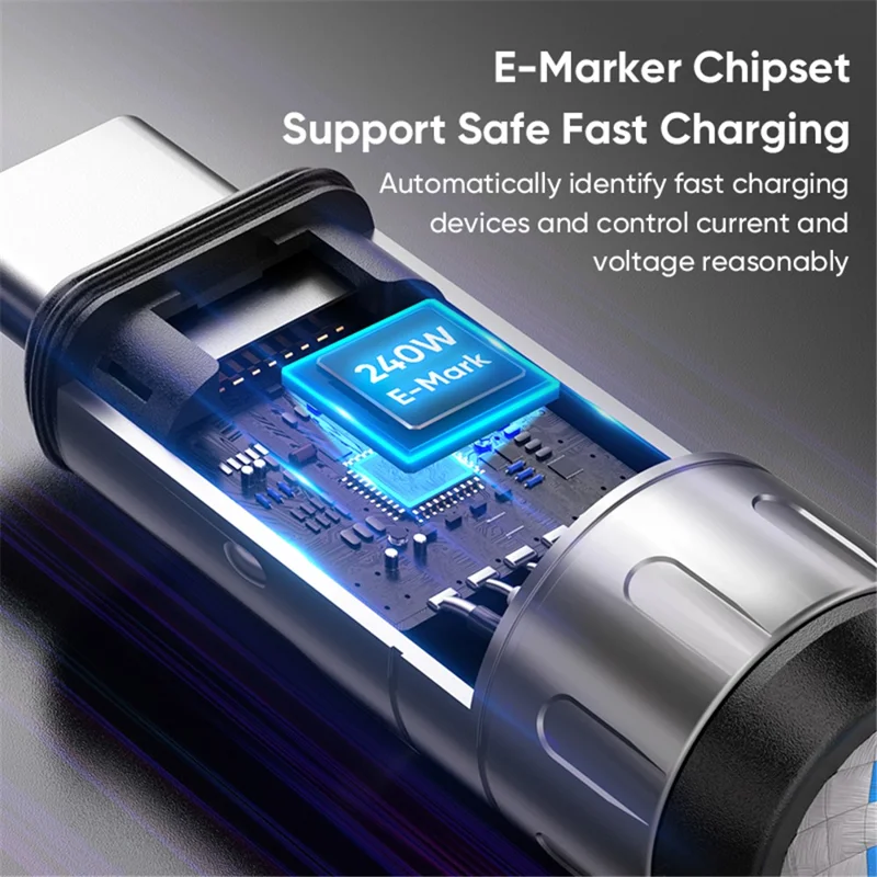 Type-C to Type-C 240W PD Super Fast Charging Cable Phone Lanyard 2 in 1 Data Cord 1.2m with Tether Tab Detachable Design - Black