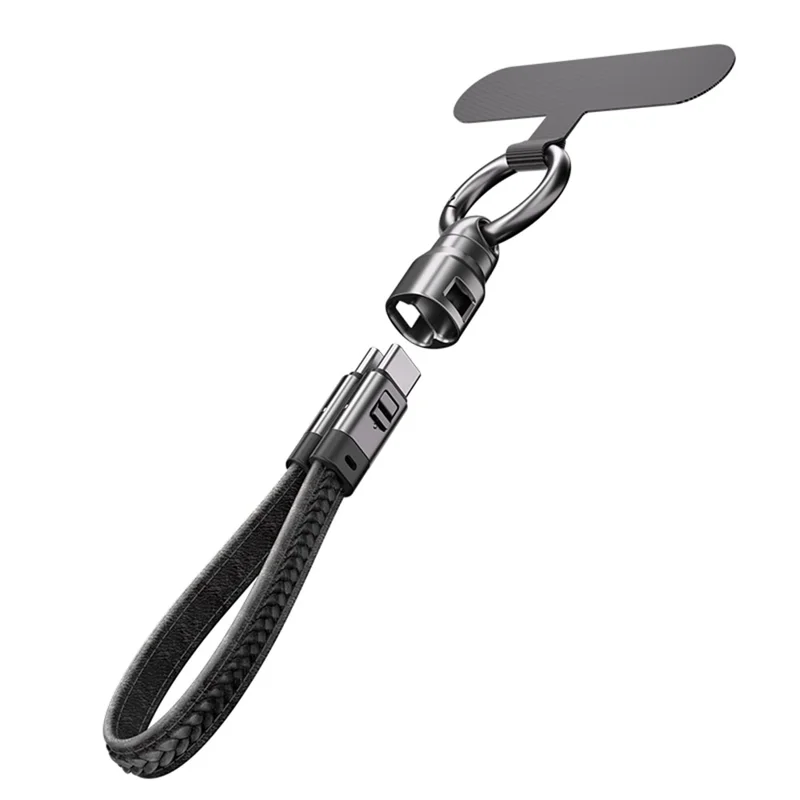 0.22m Type-C to Type-C Keychain Lanyard 2 in 1 Fast Charging Cable Strap PD 240W Super Quick Charge - Black