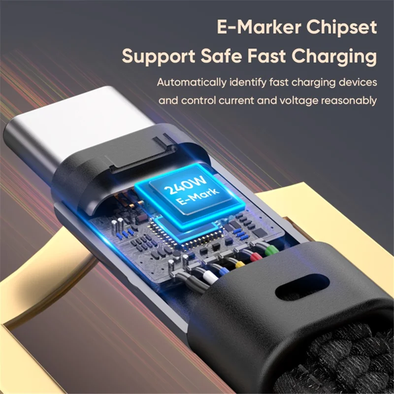 0.22m Type-C to Type-C Keychain Lanyard 2 in 1 Fast Charging Cable Strap PD 240W Super Quick Charge - Black