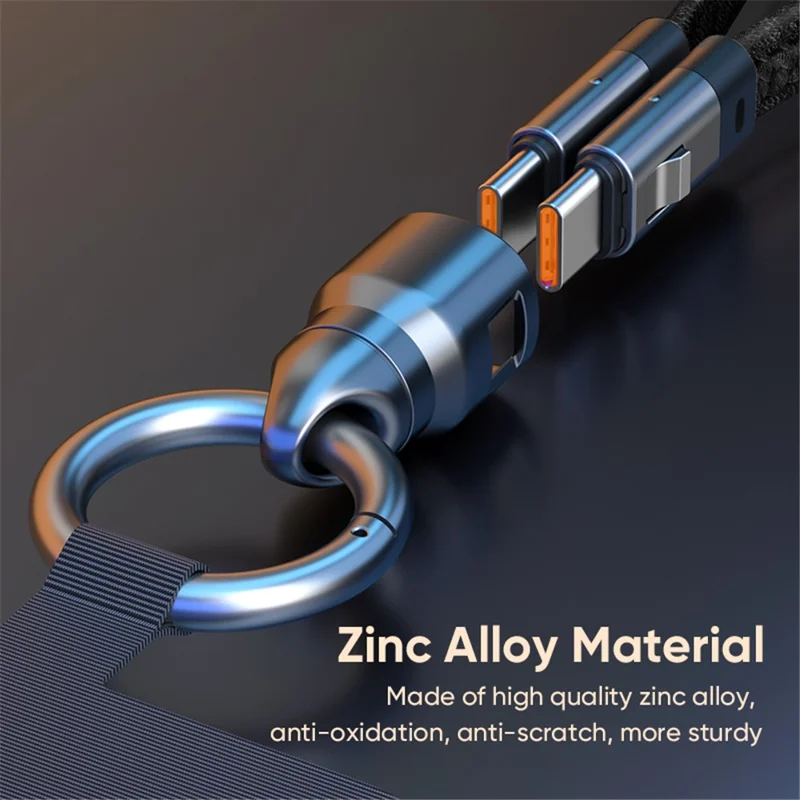 0.22m Type-C to Type-C Keychain Lanyard 2 in 1 Fast Charging Cable Strap PD 240W Super Quick Charge - Black